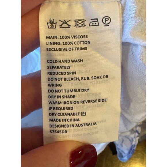 Bardot Dress Women Large Blue White Floral Print Cut Out Eden Mini Cottagecore - Picture 12 of 12